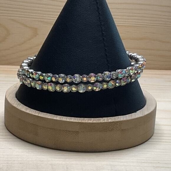 Clear Rhinestone Double Bangle Bracelet Set - Picture 1 of 4